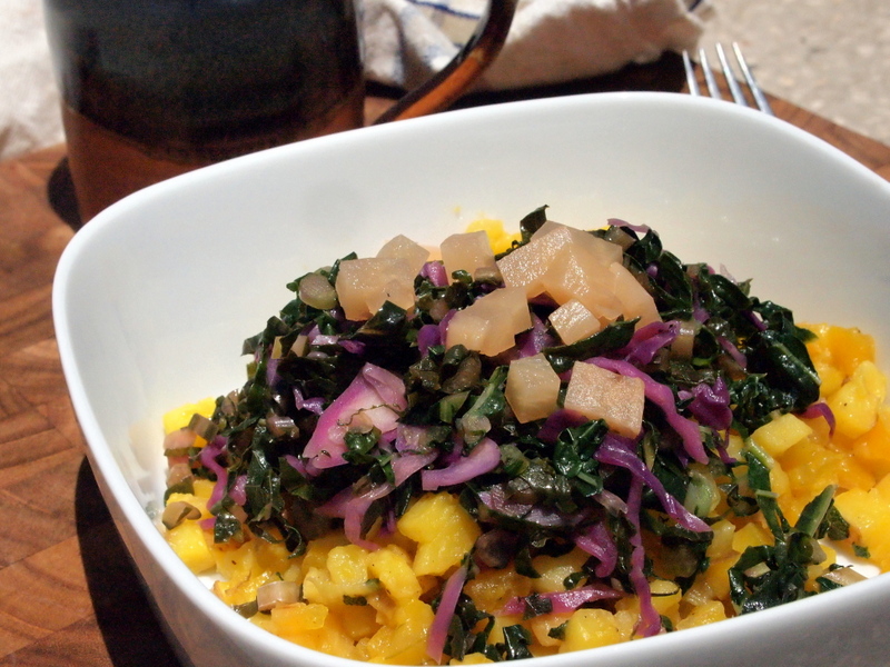 Root Vegetable Hash with Sauteed Greens and Pickled Beets (Coseppi Kitchen)