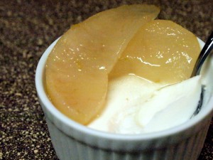 Coconut Milk Panna Cotta with Poached Pears